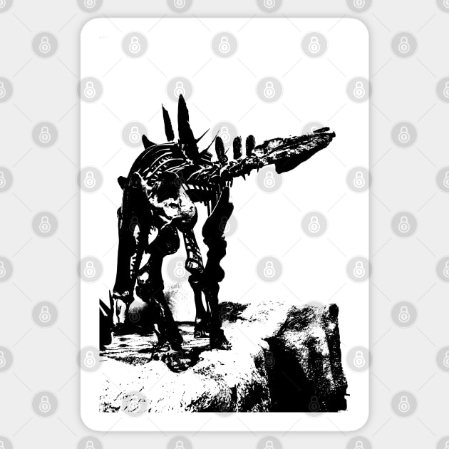 Black and White Stegosaurus Sticker by Art of V. Cook
